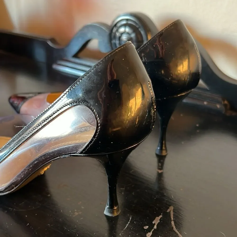 90s Dolce & Gabbana Black Patent Leather & Clear Cutout Heels